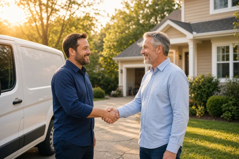 Home-services contractor meeting a customer
